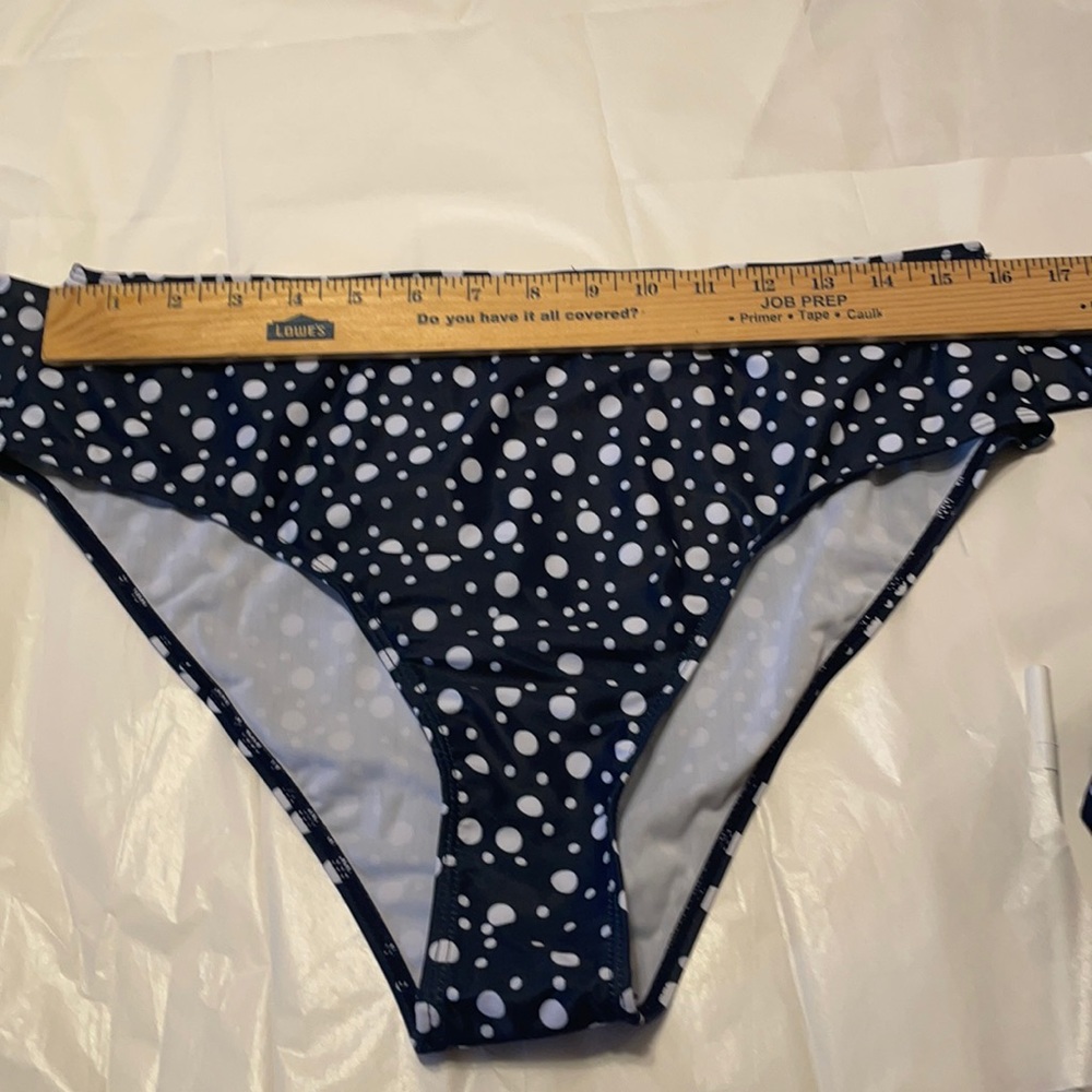 NWOT HI WAISTED BIKINI POKA DOT NAVY BLUE & WHITE